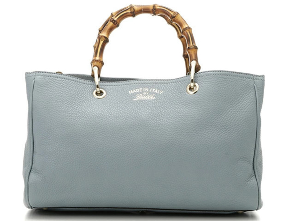 Gucci Bamboo Shoulder Bag Blue Leather